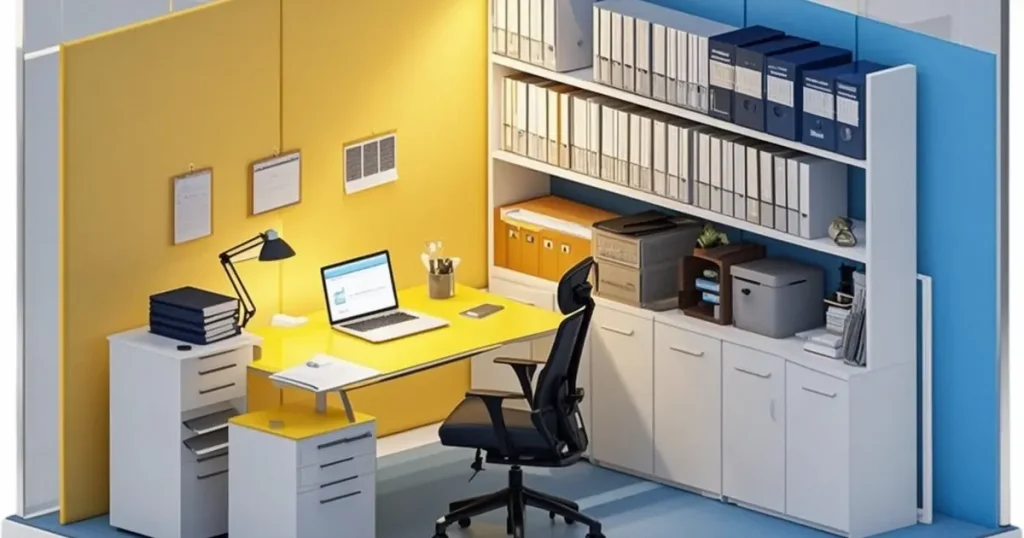 在宅ワーク向けの照明レイアウト例。ワンルーム・リビング・書斎・夜間作業の4パターンを比較した図解