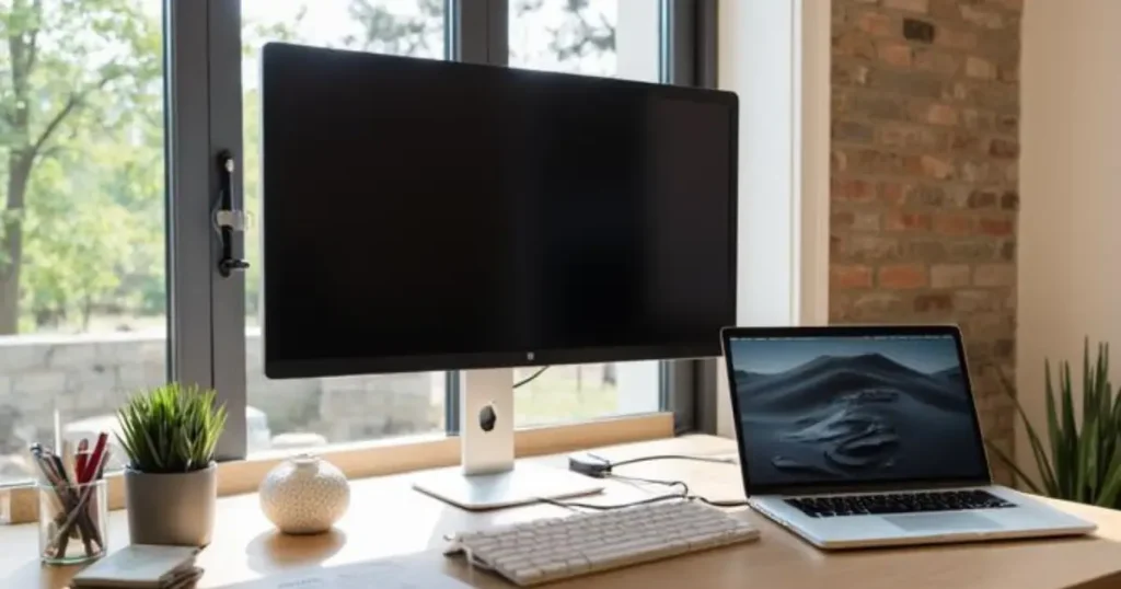 USB-Cケーブル1本でノートPCとモニターを接続する在宅ワーク環境