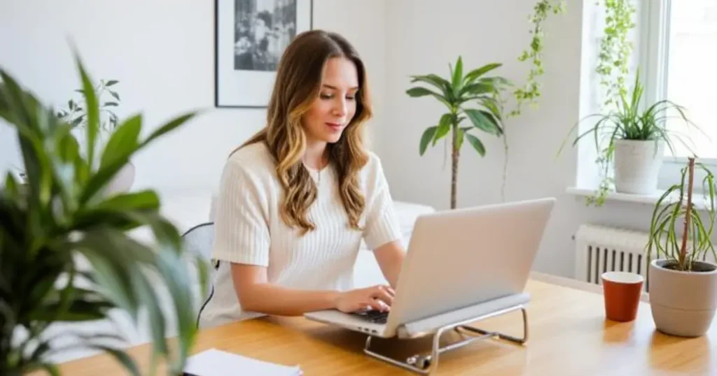 ノートパソコンスタンドで快適になった在宅ワーク環境イメージ